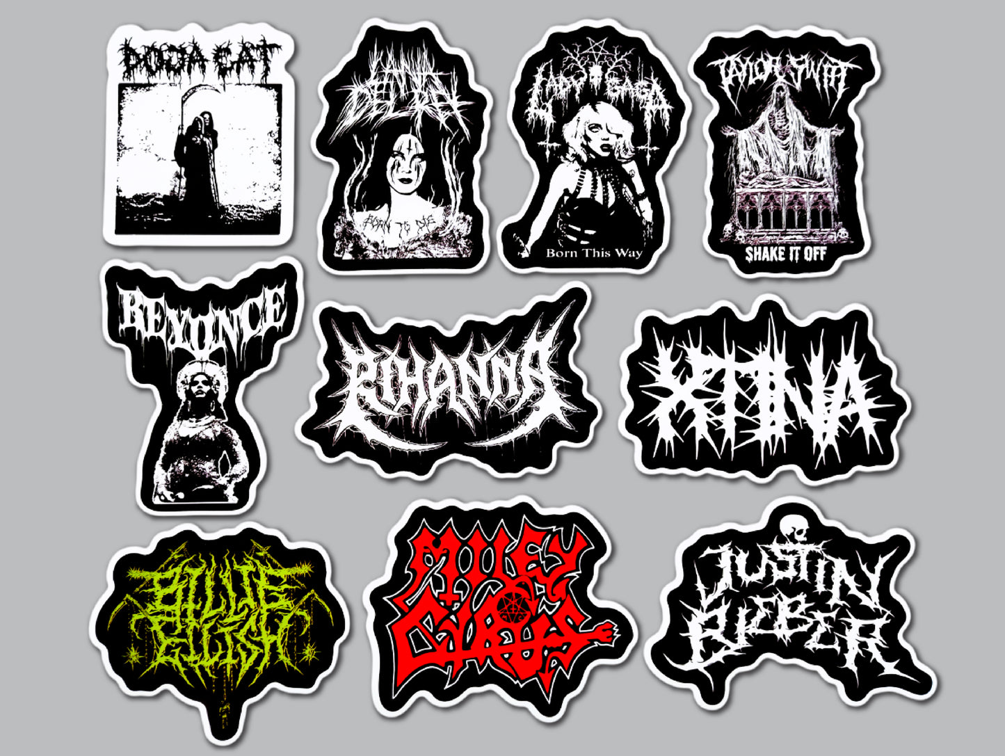 Pop Music Metal Logo Sticker Pack (10 Stickers)
