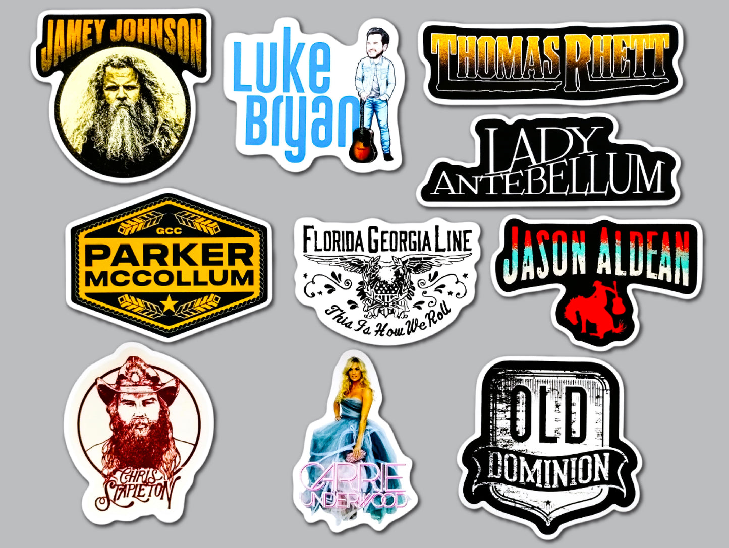 Modern Country Music Sticker Pack (10 Stickers) Set 1